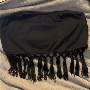 Forever 21 black tube crop top with fringe detail